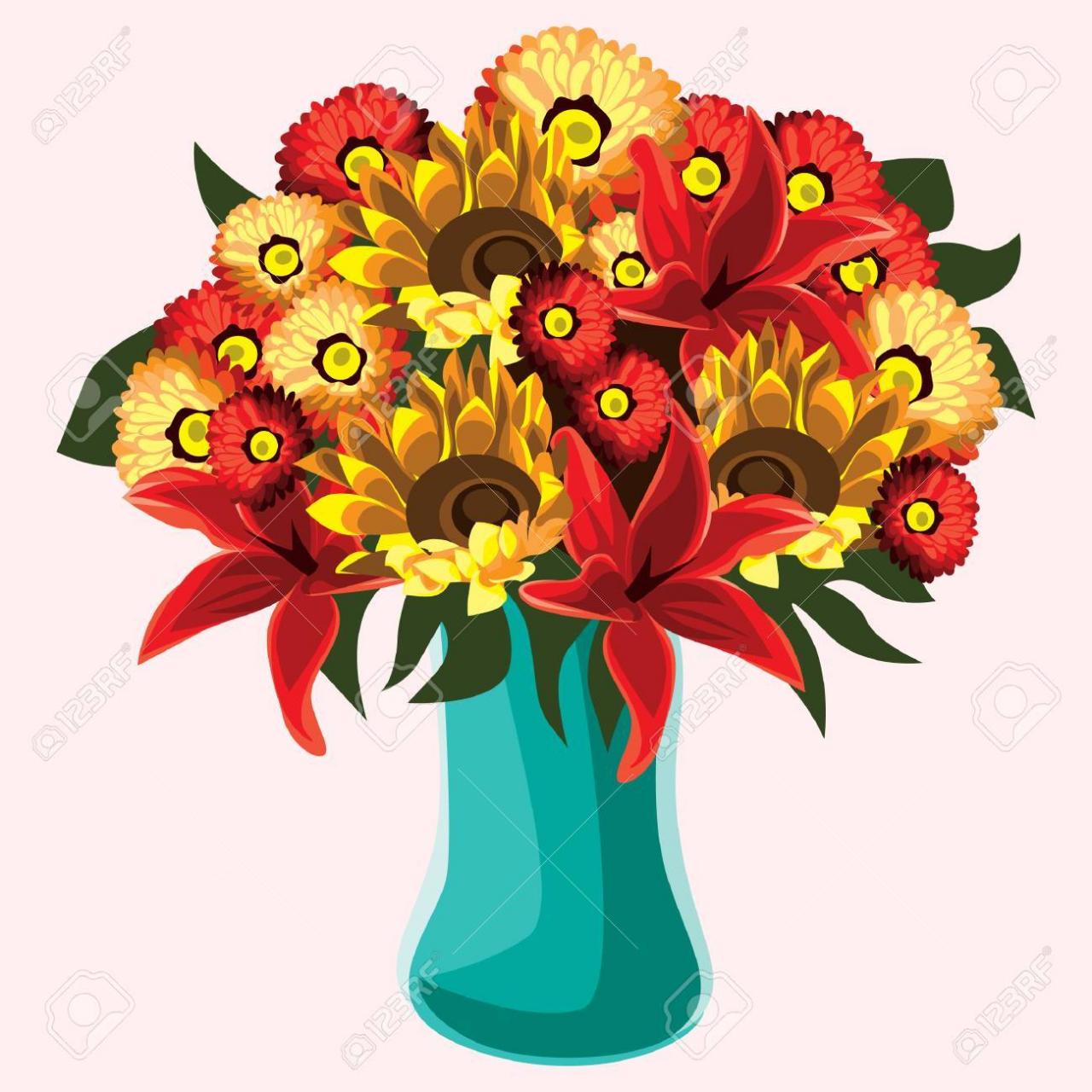 Color Full Flowers In A Vase Free Vector And Graphic 52792724.