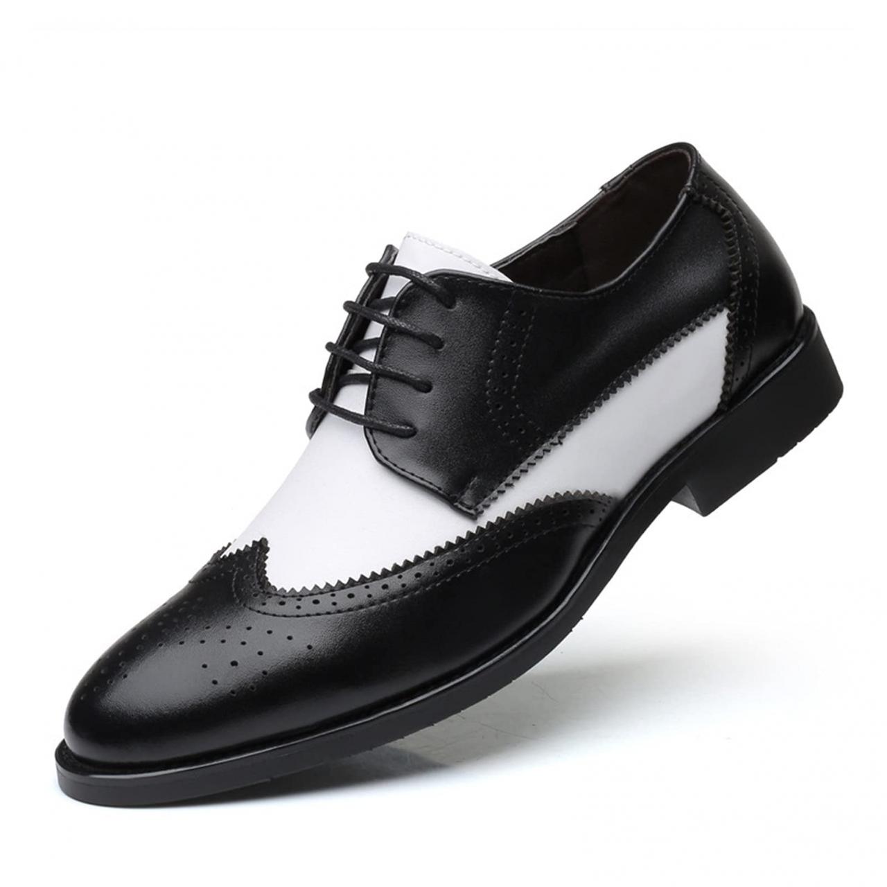 Oxford Shoes For Men Lace Up Two Tone Wing Tip Black And White Derby Shoes  Pu