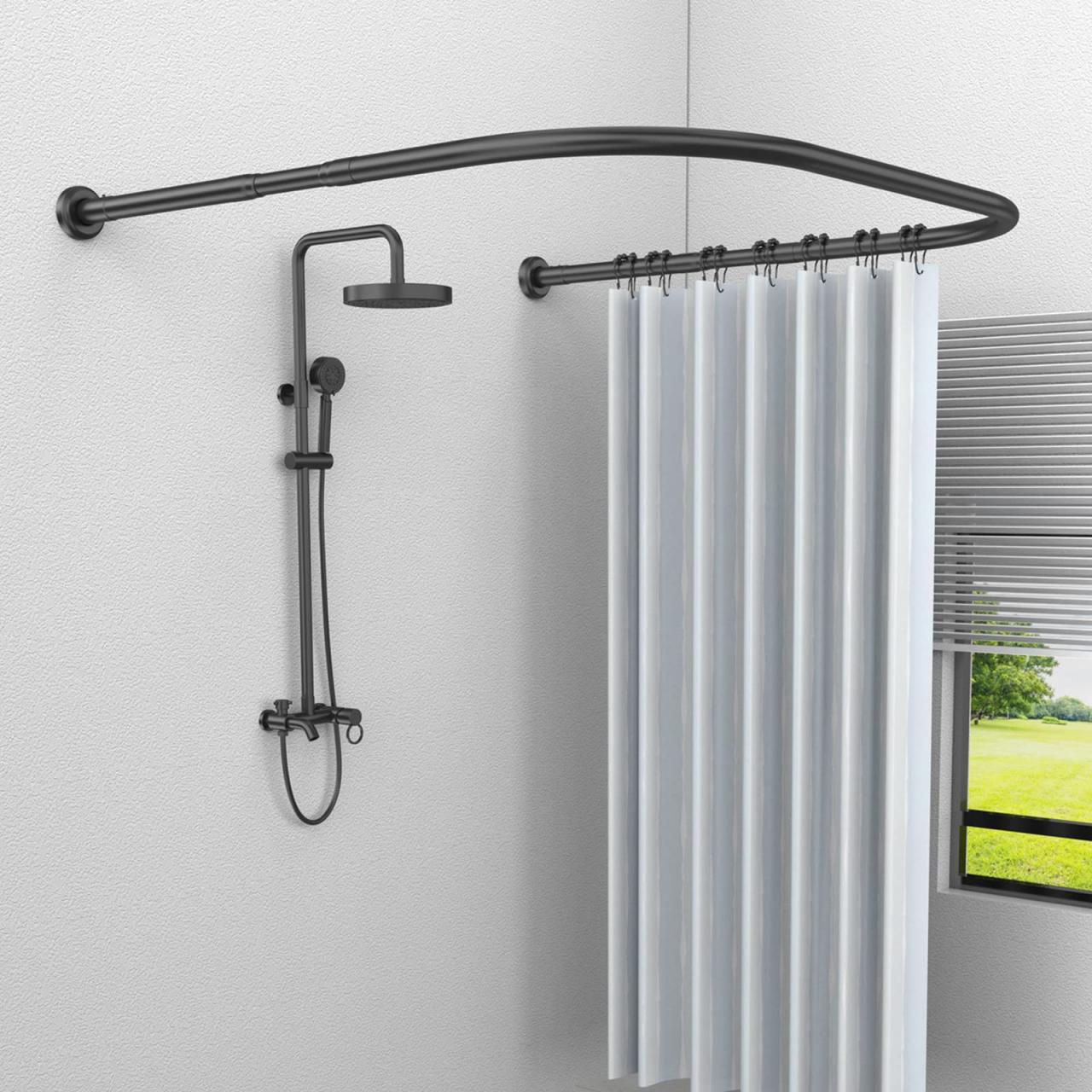 Amazon.Com: Upgraded Shower Curtain Rod U Shaped,Half Round/Oval Curved Shower  Curtain Rod,Drill Or No Drill,Stainless Steel Outdoor Black Shower Curtain  Rod With Shower Rings(28.3