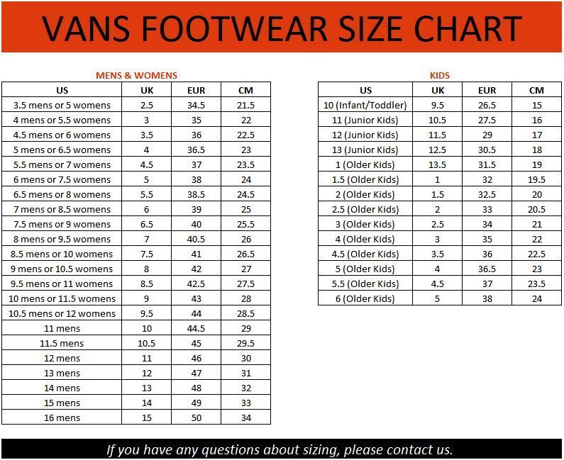 Vans Sizing Chart Shop - Www.Bridgepartnersllc.Com 1693401010