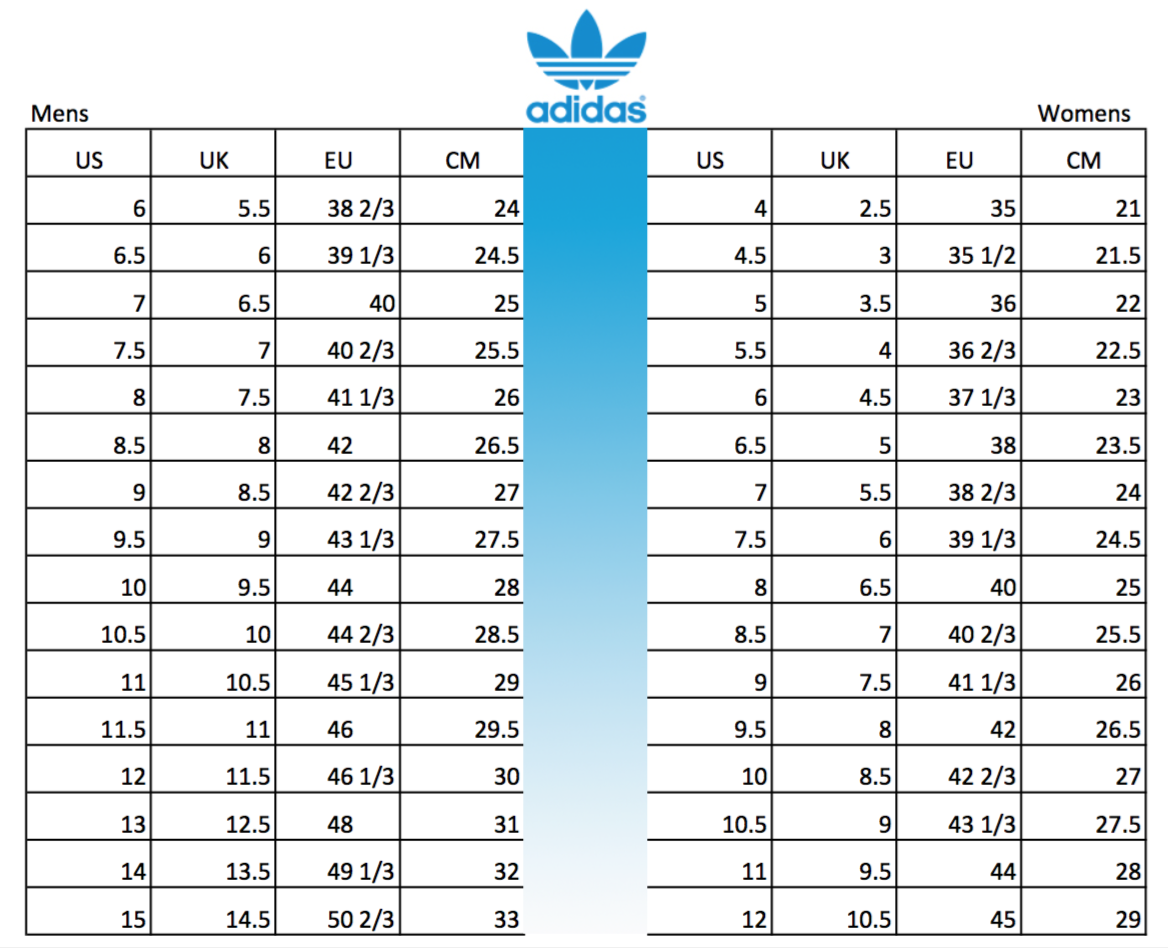 Adidas Shoe Size Guide - Sportsa