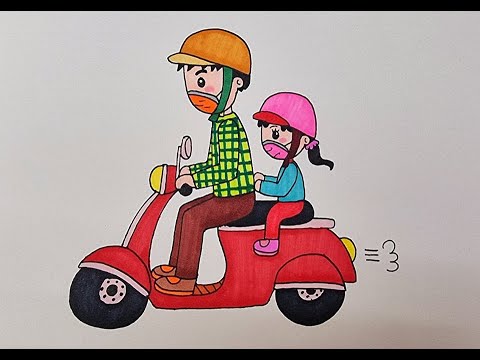 How To Draw Vespa - Cách Vẽ Hai Cha Con Đi Xe Máy Vespa - Youtube