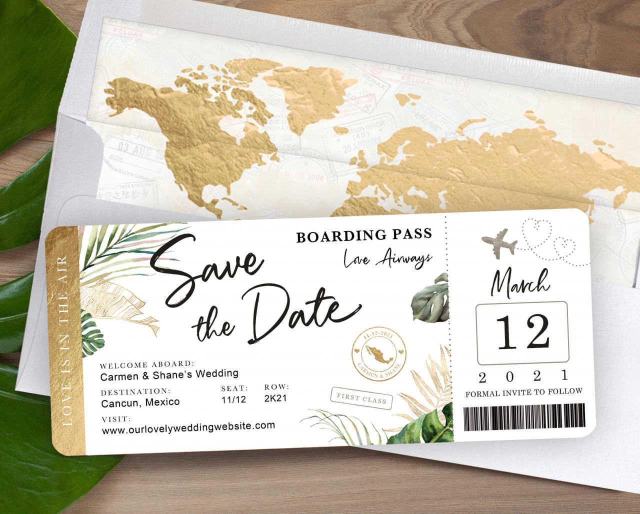 Destination Wedding Boarding Pass Save The Date Invitation - Etsy