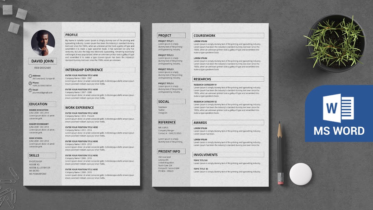 Two Pages Resume Template Download Free ⬇ (2021) How To Make 2 Page Cv In  Ms Word - Youtube