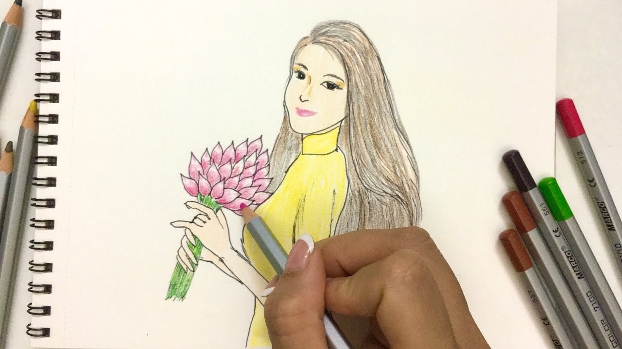 Cách Vẽ Cô Gái Mặc Áo Dài - How To Draw Pretty Girl In Vietnamese  Traditional Long Dress (Ao Dai) - Youtube