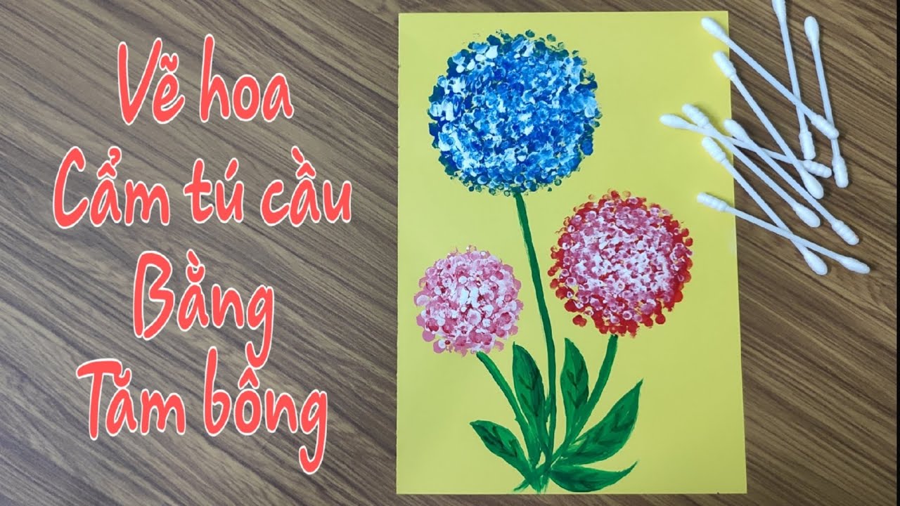 Vẽ Hoa Cẩm Tú Cầu Bằng Tăm Bông |Draw Hydrangeas With A Cotton Swab | Art  Thao162 - Youtube