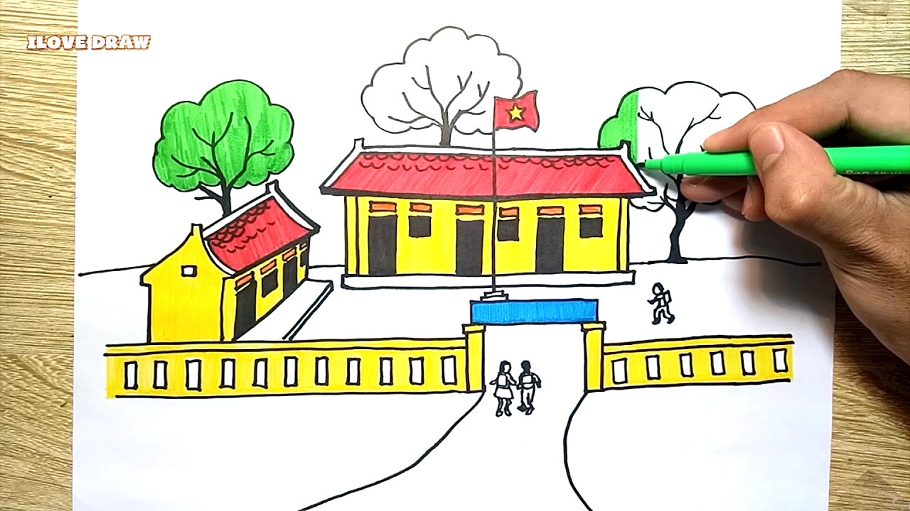 Vẽ Tranh Ngôi Trường Của Em - Vẽ Ngôi Trường - How To Draw My School And  Coloring For Children - Youtube