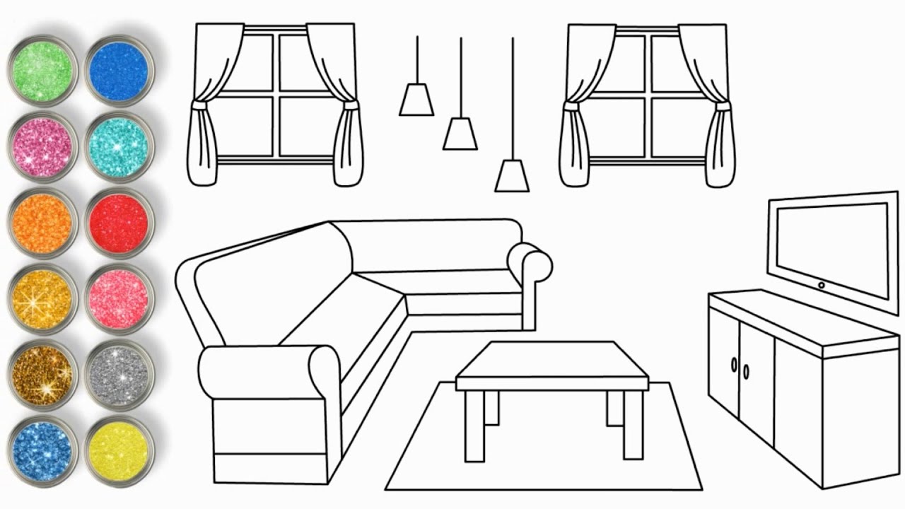 Vẽ Phòng Khách Và Tô Màu Long Lanh ♥ How To Draw Living Room For Kids ♥  Glitter Living Room - Youtube