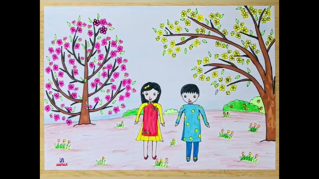 Vẽ Tranh Mùa Xuân Đơn Giản | Vẽ Mùa Xuân | How To Draw Spring Easy | Vẽ  Tranh Bốn Mùa Đơn Giản Nhất - Youtube