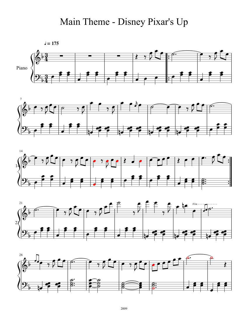 Disney Pixar'S Up - Main Theme Sheet Music For Piano (Solo) | Musescore.Com