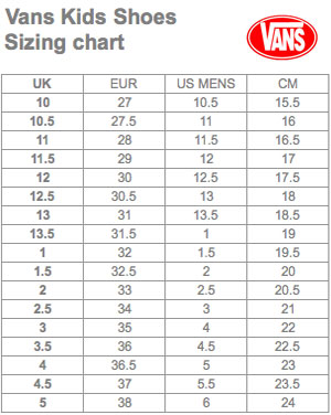 Vans Kids Size Chart: Hướng Dẫn Chọn Size Cho Bé Của Bạn